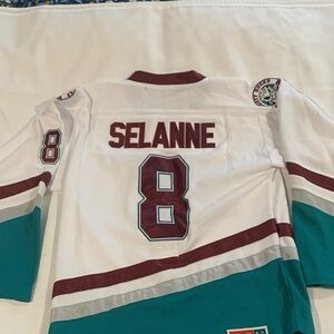 Reebok White and Teal Kids Hockey Jersey